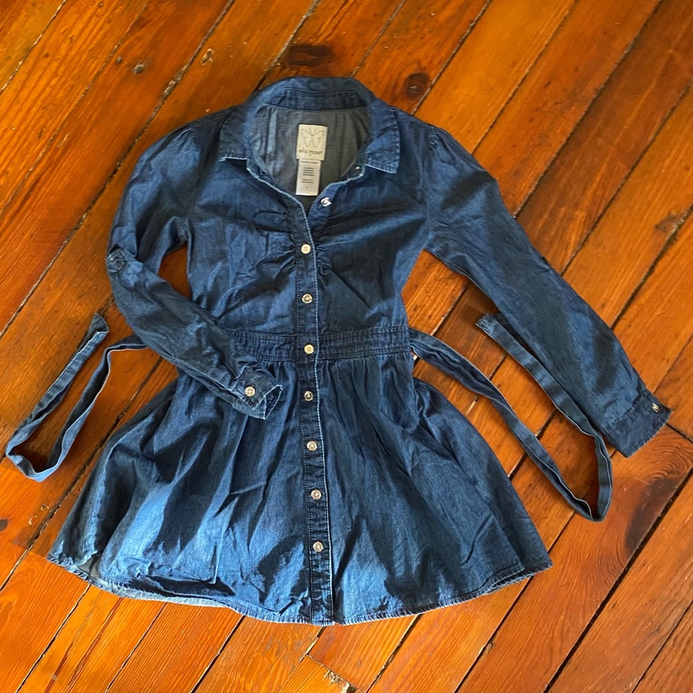 Ella Moss Denim Shirt Dress Size 7 Button Down Fit & Flare Adjustable Sleeves